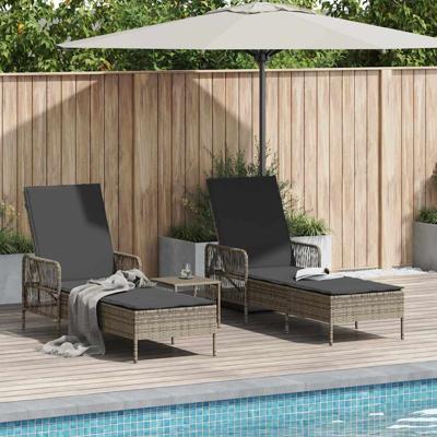 Ligbed met kussen 2 pcs Grijs 35 x 35 x 32cm poly rattan