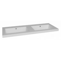 Wastafel Sanilux Trendline 140x47x5 cm Met Dubbele Wasbak Mineraalmarmer Wit (2 Kraangaten)