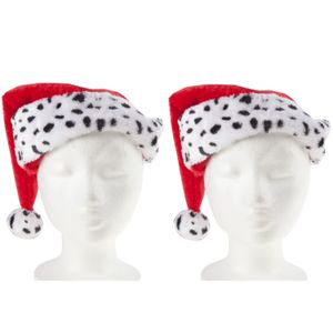 2x stuks kerstmutsen rood met dalmatier print voor volwassenen 30 x 40 cm