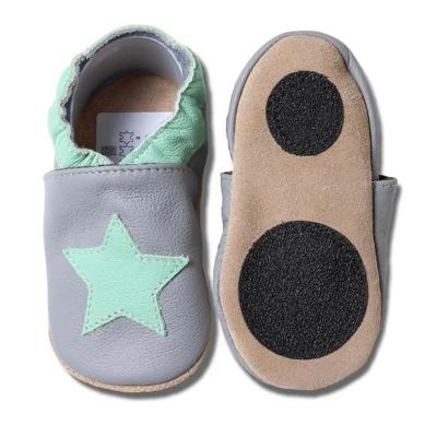 Hobea babyslofjes extra antislip dunkelgrau met mint Stern-24-25