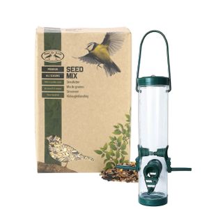 Vogels voederen set van 2x stuks hang silo van 25 cm met 2.5 kilo vogelvoer