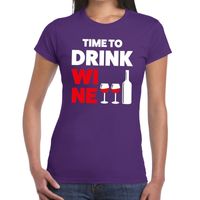 Time to drink Wine tekst t-shirt paars dames - thumbnail