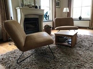 Set van 2 leren fauteuils zonder armleuning met kruisframe - bruin leer - Echt leer, Industrieel, ontdek de vele Leersoorten en Kleuren bij ShopX