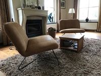 Set van 2 leren fauteuils zonder armleuning met kruisframe - bruin leer - Echt leer, Industrieel, ontdek de vele Leersoorten en Kleuren bij ShopX