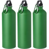 Drinkfles Thor - 3x - groen - aluminium - schroefdop - 800 ml - met karabijnhaak