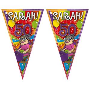 Mega vlag Sarah - 2x - 90 x 150 cm - polyester - 50 jaar verjaardag versiering