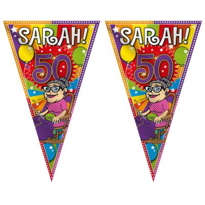 Mega vlag Sarah - 2x - 90 x 150 cm - polyester - 50 jaar verjaardag versiering