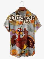 Thanksgiving Turkey Chest Pocket Short Sleeve Hawaiian Shirt - thumbnail