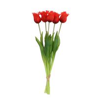 Kunst tulpen boeket - 5x stuks - rood - real touch - 46 cm - thumbnail