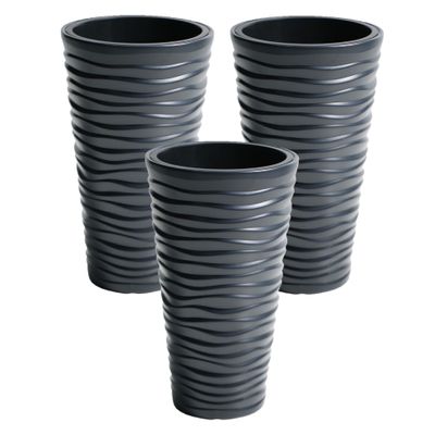 3x stuks kunststof Sand bloempot/plantenpot met binnenpot antraciet 35 x 62 cm