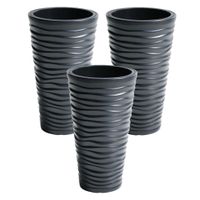 3x stuks kunststof Sand bloempot/plantenpot met binnenpot antraciet 35 x 62 cm 3x stuks kunststof Sand bloempot/plantenpot met binnenpot antraciet 35 x 62 cm