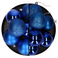 Kerstballen 18x stuks blauw 6 en 8 cm kunststof