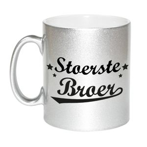 Stoerste broer cadeau zilveren mok / beker met sterren 330 ml