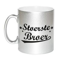 Stoerste broer cadeau zilveren mok / beker met sterren 330 ml - thumbnail