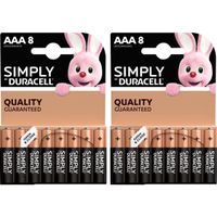 16x Duracell AAA Simply batterijen alkaline LR03 MN2400 1.5 V