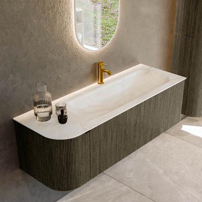 Badmeubel Mondiaz Kurve-Dlux | 135 cm cm | Meubelkleur Shadow | Wastafelkleur Ostra | Solid surface | Wasbak rechter zijde spoelbak | 1 kraangat