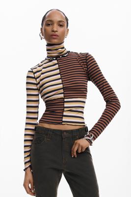 Lange mouw T-shirt met col - BROWN - XS