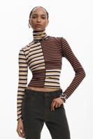 Lange mouw T-shirt met col - BROWN - M