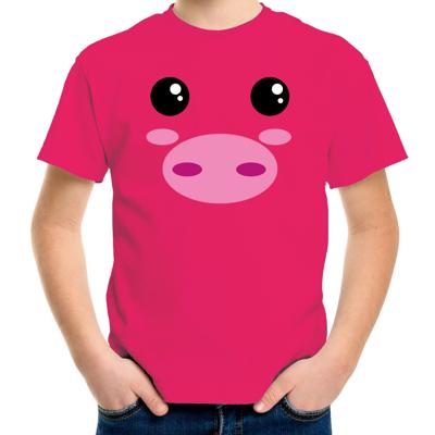Varken gezicht funny verkleed t-shirt - roze - voor kinderen - dierenpak - pigs Varken gezicht funny verkleed t-shirt - roze - voor kinderen - dierenpak - pigs