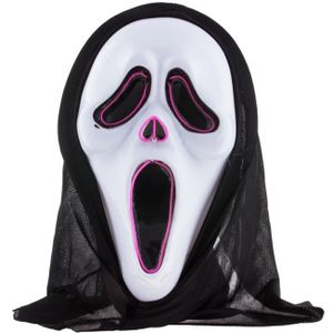 Halloween thema verkleed masker - met LED licht - Scream/Ghostface - volwassenen - met kap