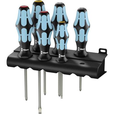 3334/3350/3355/6 Schroevendraaier-set, RVS + houder, 6-delig Schroevendraaier
