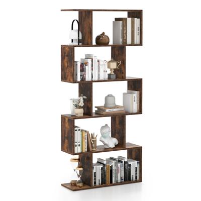 5-Vaks Boekenkast S-Vormige Geometrische Vrijstaande Ruimteverdeler Decoratieve Industriële Plank voor Woonkamer Huis Kantoor Bruin