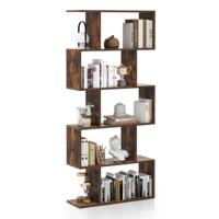 5-Vaks Boekenkast S-Vormige Geometrische Vrijstaande Ruimteverdeler Decoratieve Industriële Plank voor Woonkamer Huis Kantoor Bruin
