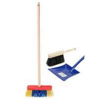 Speelgoed schoonmaak set stoffer en blik met bezem blauw