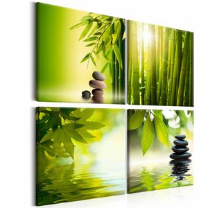 Schilderij - 4 keer Zen, Groen, 4luik , premium print op canvas