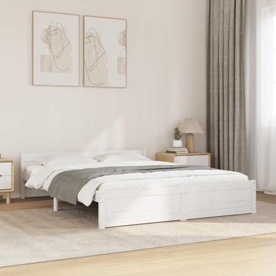 Bedframe massief hout wit 135x190 cm