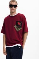 T-shirt met vogelpatches - RED - XL