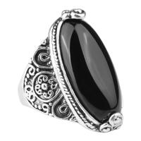 Mode Vintage ovale Turquoise Flower Ring vrouwen antieke zilveren sieraden ring grootte: 7 (zwart)