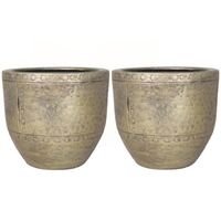 2x stuks bloempot/plantenpot van keramiek in het industrieel goud D16 en H14 cm - Plantenpotten - thumbnail