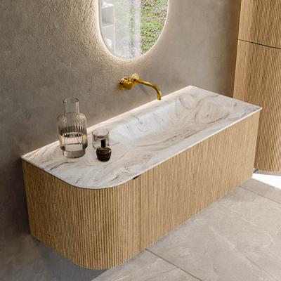 Badmeubel Mondiaz Kurve-Dlux | 115 cm | Meubelkleur Oak | Wastafelkleur Glace | Solid surface | Rechts spoelbak | Zonder kraangat(en)