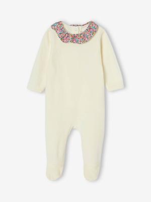 Pyjama van fluweel en Liberty-stof, te personaliseren ENVIE DE FRAISE ecru