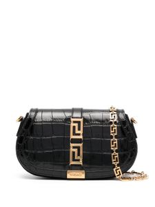 Versace sac porté épaule Greca Goddess à effet crocodile - Noir