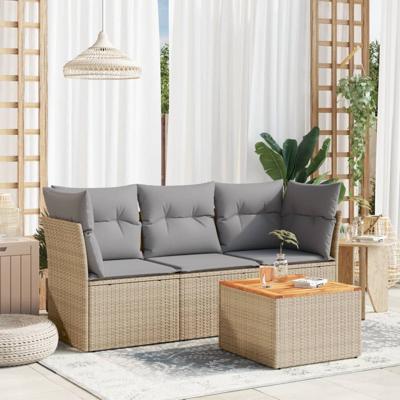 4-delige Loungeset met kussens poly rattan beige