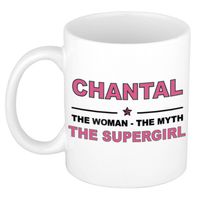 Naam cadeau mok/ beker Chantal The woman, The myth the supergirl 300 ml - Naam mokken