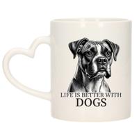 Cadeau mok voor honden liefhebbers - Boxer - wit met hartjes oor - keramiek - 300 ml