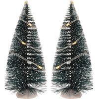Kerstdorp onderdelen 2x Kerstbomen 15 cm met LED verlichting - thumbnail