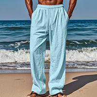 Voor heren Broek Zomerbroek Strandbroeken Zak Trekkoord Elastische taille Effen Comfort Ademend Dagelijks Feestdagen Vakantie 100% katoen Hawaii Boho Zwart Wit Lightinthebox