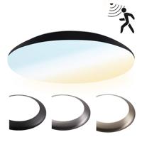 LED Bulkhead - Bewegingssensor - Ø38 cm - 25 watt - 2600 Lumen - 3 Lichtkleuren - CCT Switch - IP65 Waterdicht - IK10 - Zwart - Plafondlamp