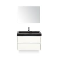 Dante Badmeubelset 80 cm - Wit Hoogglans - Wastafel Hardsteen Wit Lucca - met Spiegel