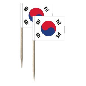 100x Cocktailprikkers Zuid-korea 8 cm vlaggetje landen decoratie