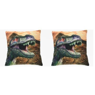 Set van 2x stuks sierkussens met print van een dinosaurus 35 x 35 cm