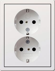 Gira F100 dubbele wandcontactdoos met randaarde en KBV incl. afdekraam zuiverwit glanzend