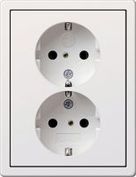 Gira F100 dubbele wandcontactdoos met randaarde en KBV incl. afdekraam zuiverwit glanzend