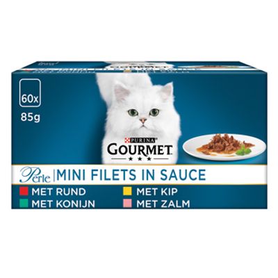Gourmet Perle Mini Filets in saus kattenvoer natvoer kip konijn rund zalm 60 x 85gr