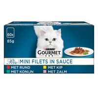Gourmet Perle Mini Filets in saus kattenvoer natvoer kip konijn rund zalm 60 x 85gr Gourmet Perle Mini Filets in saus kattenvoer natvoer kip konijn rund zalm 60 x 85gr