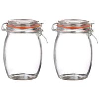 Voorraadpot/bewaarpot - 2x - 1L - glas - met beugelsluiting - D10 x H17 cm